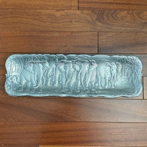 Vintage Arthur Court  Embossed Elephant Rectangular Tray Polished Aluminum 1986